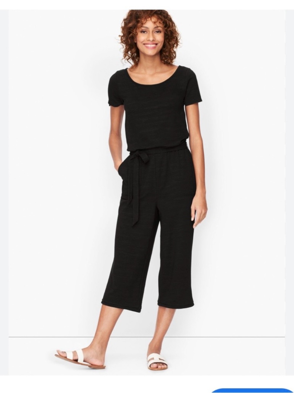 Talbots Black Cropped Wide-Leg Jumpsuit with Tie Waist